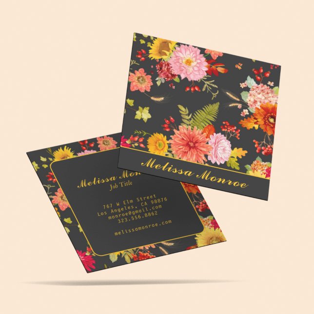Elegant Vintage Botanical Wildflowers Colourful  Square Business Card (Creator Uploaded)