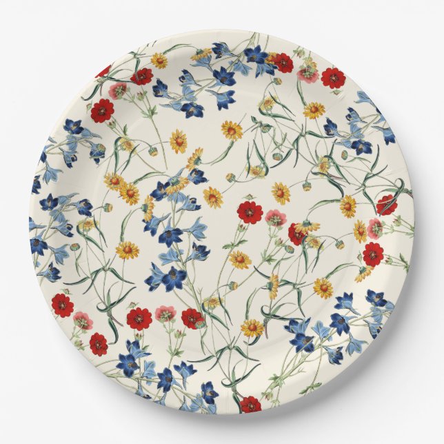Elegant Vintage Botanical Wildflowers  Paper Plate (Front)