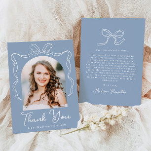 Elegant Vintage Bow Blue Photo Graduation Thank You Card