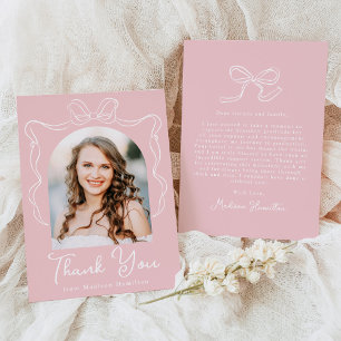 Elegant Vintage Bow Pink Photo Graduation Thank You Card