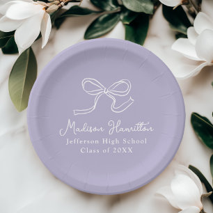 Elegant Vintage Bow Purple Graduation Paper Plate