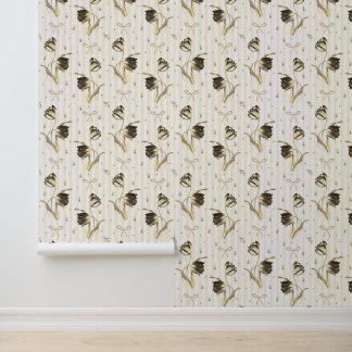 Elegant Vintage Bows Tulips Floral Stripe Pattern Wallpaper