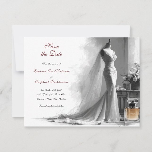 Elegant Vintage Bridal Illustration  Save the Date (Front)