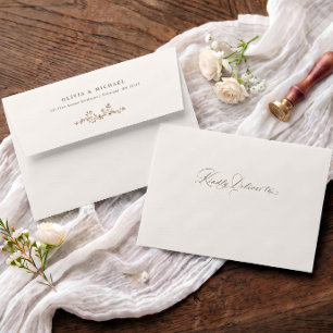 Elegant Vintage Brown Cream French Floral Wedding Envelope
