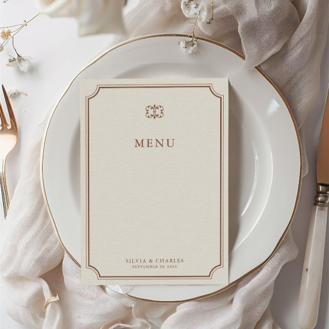 Elegant Vintage Brown & Ecru Classic Wedding Menu (Elegant Vintage Brown & Ecru Classic Wedding Menu)