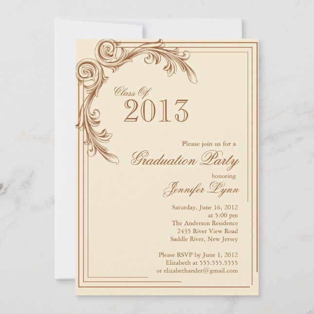 Elegant Vintage Brown Graduation Party Invitation (Front)