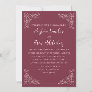 Elegant Vintage Burgundy Berry Wedding Invitation