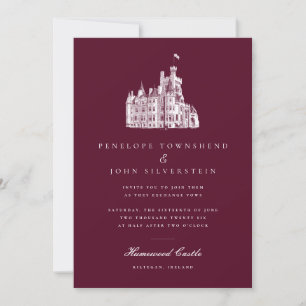 Elegant Vintage Burgundy Castle Wedding Invitation