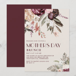 Elegant Vintage Burgundy Floral Mother's Day Invitation