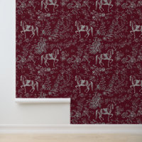 Elegant Vintage Burgundy Grey Horse Floral Pattern