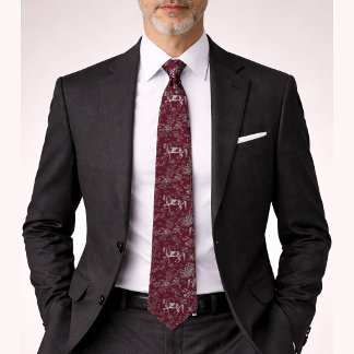 Elegant Vintage Burgundy Grey Horse Floral Tie