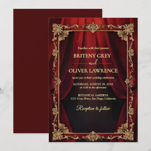 Elegant Vintage Burgundy red and Gold Wedding Invitation