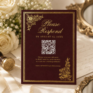 Elegant Vintage Burgundy Regency Wedding RSVP Card