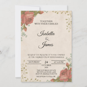 Elegant Vintage Burgundy Rose Wedding Invitation