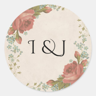 Elegant Vintage Burgundy Rose Wedding Sticker