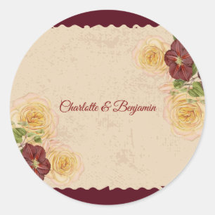 Elegant Vintage Burgundy Wedding Favour Sticker