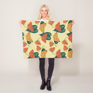Elegant Vintage Butterflies and Leaves Pattern Fleece Blanket