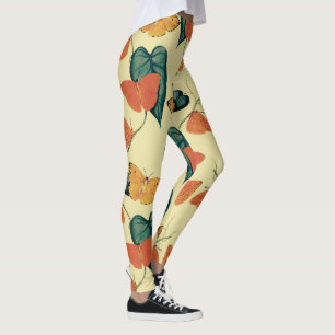 Elegant Vintage Butterflies and Leaves Pattern   Leggings