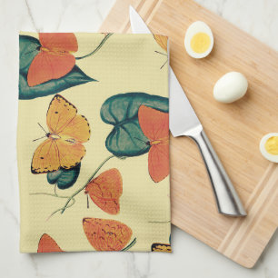 Elegant Vintage Butterflies and Leaves Pattern   Tea Towel