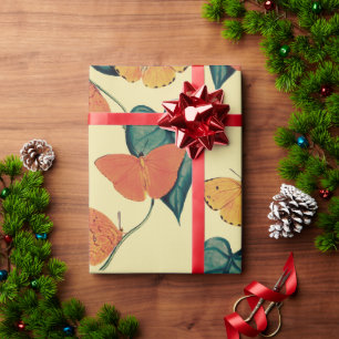Elegant Vintage Butterflies and Leaves Pattern   Wrapping Paper