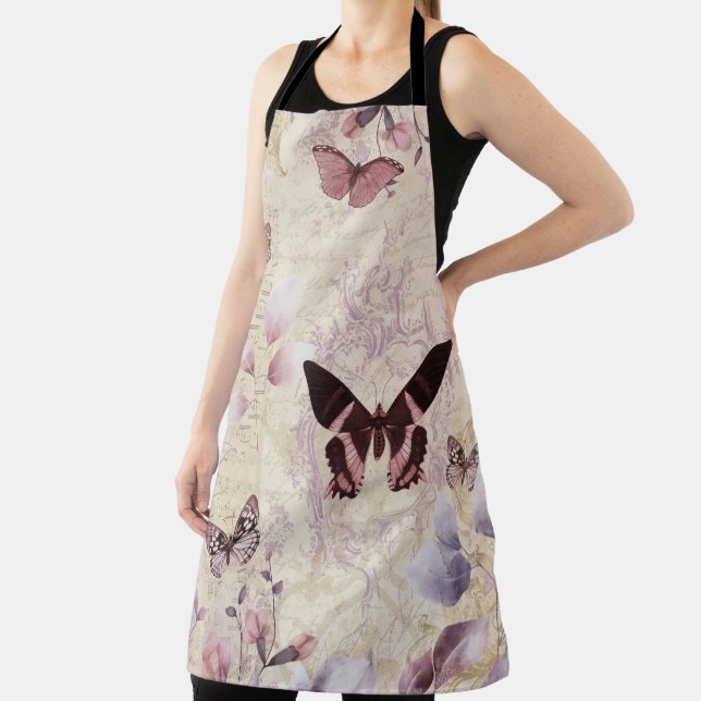 Elegant Vintage Butterfly Botanical Apron (Insitu)