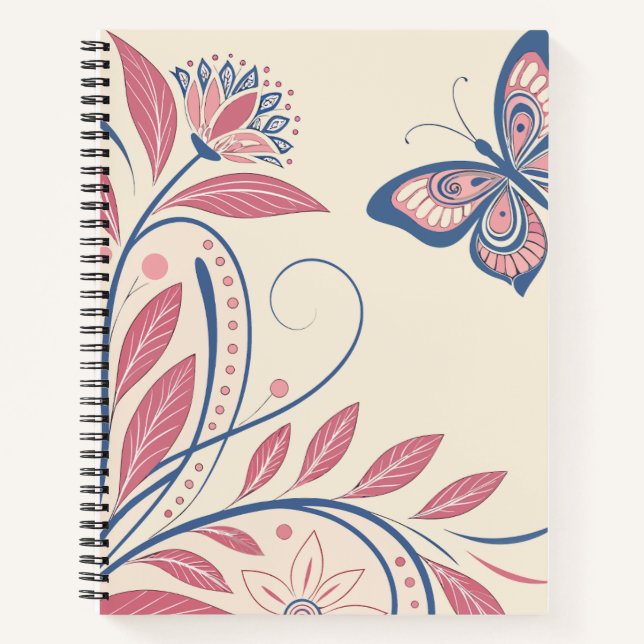Elegant Vintage Butterfly & Floral Notebook (Front)