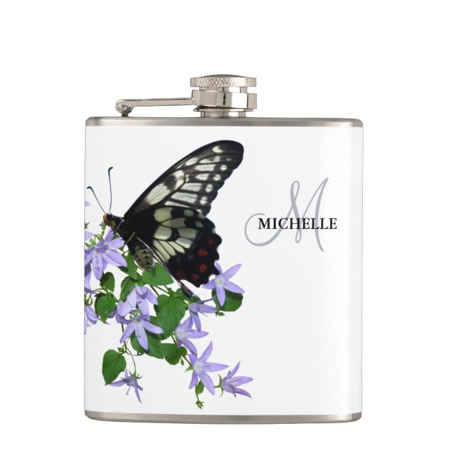 Elegant vintage Butterfly name Hip Flask (Front)