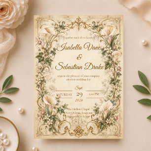 Elegant Vintage Calla Lily Wedding Invitation