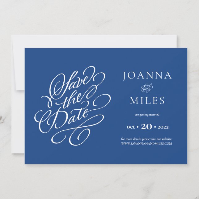 Elegant Vintage Calligraphy Marseille Bleu Invitation (Front)