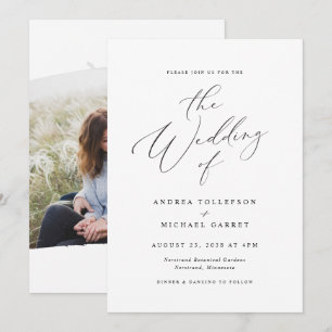 Elegant Vintage Calligraphy Photo Wedding Invitation