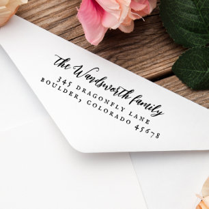 Elegant Vintage Calligraphy Rustic Return Address Rubber Stamp