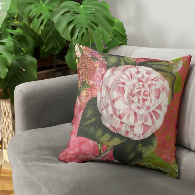 Elegant Vintage Camellia Floral Collage Cushion (Creator Uploaded)