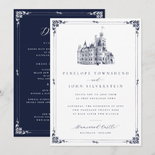 Elegant Vintage Castle Border Double Sided Wedding Invitation