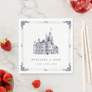 Elegant Vintage Castle Border Illustration Wedding Napkin