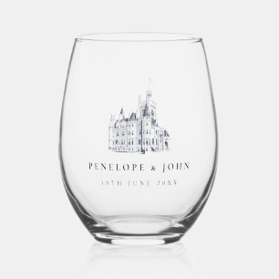 Elegant Vintage Castle Destination Wedding Stemless Wine Glass