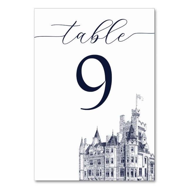 Elegant Vintage Castle Destination Wedding Table Number (Front)