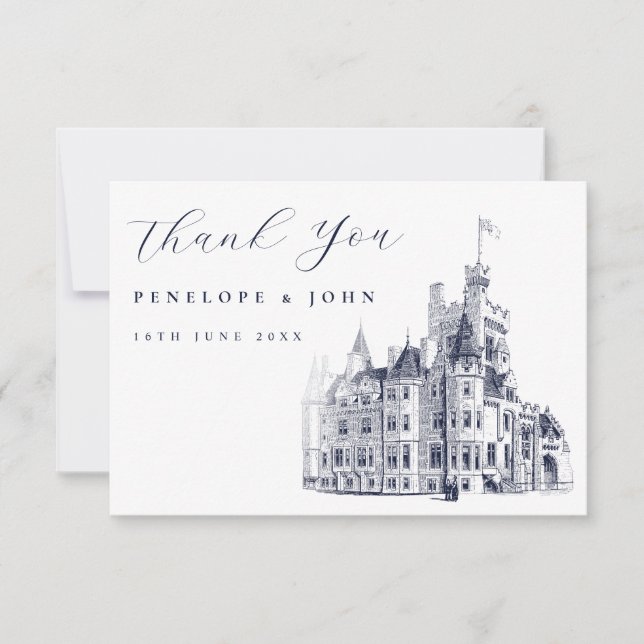 Elegant Vintage Castle Destination Wedding  Thank You Card (Front)