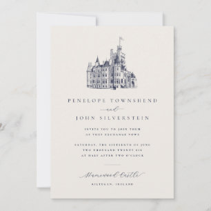 Elegant Vintage Castle Illustration Ivory Wedding Invitation