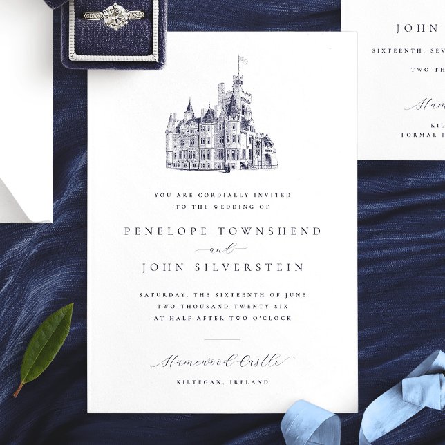Elegant Vintage Castle Illustration Simple Wedding Invitation (Elegant Vintage Castle Illustration Simple Wedding Invitation)