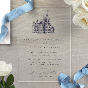 Elegant Vintage Castle Illustration Wedding Acrylic Invitations