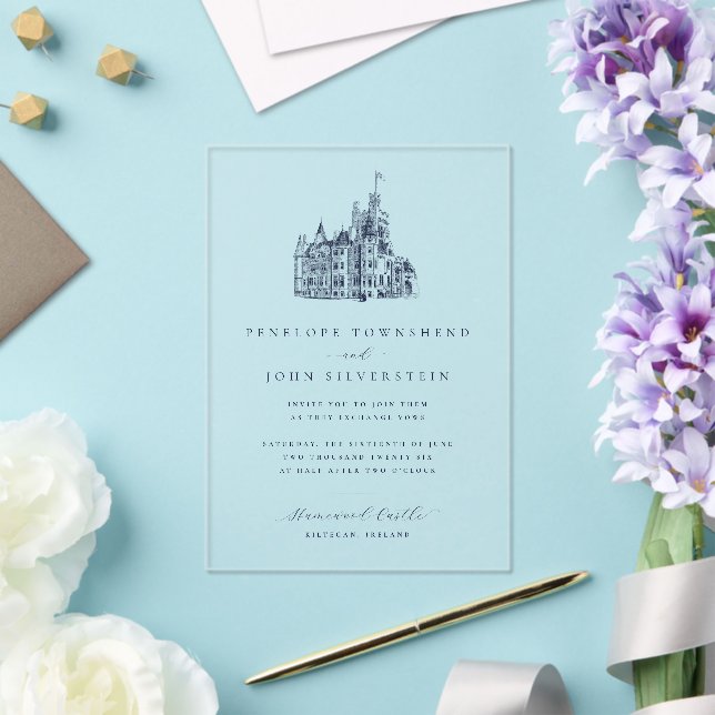 Elegant Vintage Castle Illustration Wedding Acrylic Invitations (Insitu (Wedding))