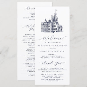 Elegant Vintage Castle Illustration Wedding Programme