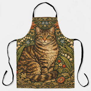 Elegant vintage cat floral botanical apron