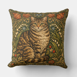 Elegant vintage cat floral botanical cushion
