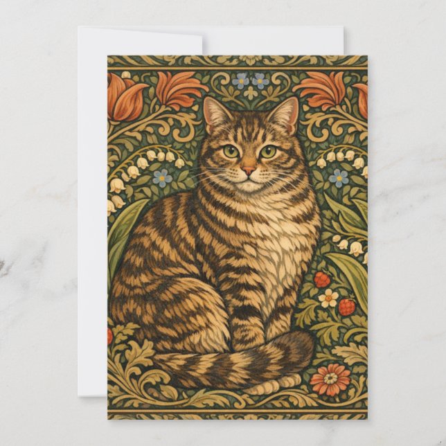 Elegant vintage cat floral botanical invitation (Front)