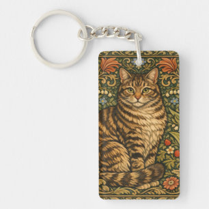 Elegant vintage cat floral botanical key ring
