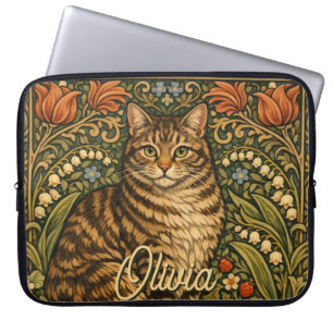 Elegant vintage cat floral botanical laptop sleeve