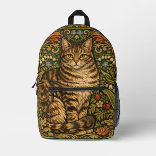 Elegant vintage cat floral botanical printed backpack