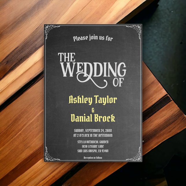 Elegant Vintage Chalkboard Ornate Retro Wedding Invitation (Creator Uploaded)