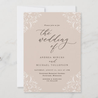 Elegant Vintage Champagne Tan Wedding Invitation